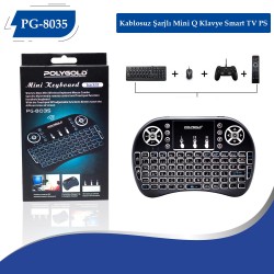 PG-8035 Kablosuz Şarjlı Mini Q Klavye Smart TV PS